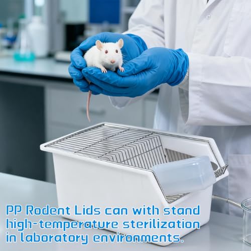 2-Pack Lab Mouse Rat Rodent Cage, PP High Temperature High Pressure with 250 ML Silicone Water Bottle Aluminum Food Retaining Plate for 5-6 Mice or 1-2 Rats (12.59"x8.46"x6.69")