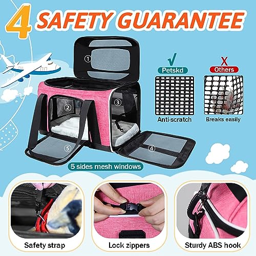 Top-Expandable Small Pet Carrier 17"x11"x9.5" Airline Approved | for Alaska Airlines, Lockable Safety Zippers and Anti-Scratch Mesh, Soft-Sided, Pets Under 10 Lbs, Pink - color: Pink, size: 17.0"L x 11.0"W x 9.5"H