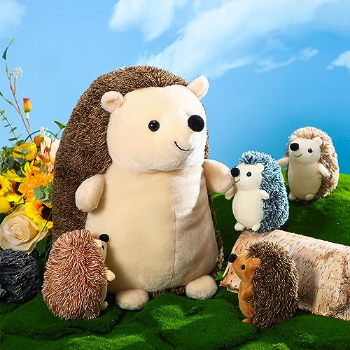 Hiboom 5 Pcs Hedgehog Stuffed Animal, 14 Inch Large Mommy Hedgehog Stuffed Plush Toys with 4 Plush Baby Soft Cuddly Plushie Toy Set Easter Gifts for Kids Birthday Gifts Party Favors(Standing) - style: Standing