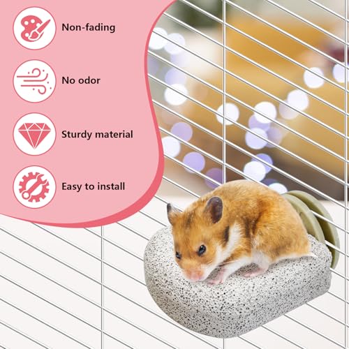 4 Pack Hamster Climbing Ledge Platform Lava Ledges for Rats Hanging Pet Chewing Grinding Toys Small Animal Cage Accessories for Gerbil Guinea Pig Rat Mouse (Small,Gray) - size: Small