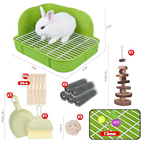 RUBYHOME Rabbit Litter Box Toilet, Plastic Square Cage Box Potty Trainer Corner Litter Bedding Box Pet Pan for Small Animals, Rabbits, Guinea Pigs, Chinchilla, Ferret, Galesaur, 11.4 Inches (Green) - color: Green