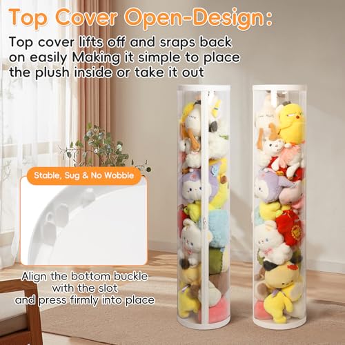 47.2 Inch Zippered Stuffed Animal Storage Tube, Large Capacity Space Saver | Large capacity transparent stuffed animal storage tube with zipper，Quick assembly stuffed animal tube organizer