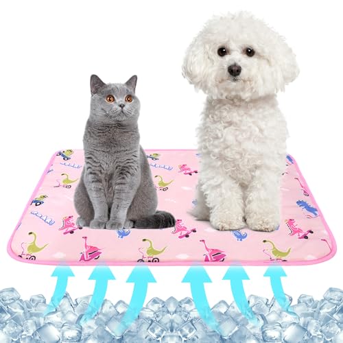 Summer Pet Cooling Mat - Cat Dog Cushion Pad Sleeping Cool Dinosaurs Comfortable Soft for Pets Kids and Adults (Pink Dinosaur, S) - color: Pink Dinosaur, size: S: 15.5'' x 19.5''