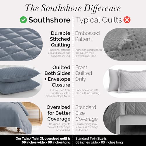 Southshore Fine Living, Inc. Twin Quilt Set, Quilted Blue Bedspread Twin/XL Quilt with Matching Pillow Sham, Soft Microfiber, Lightweight Coverlet Set, Easy Care, Machine Washable, Slate Blue - color: 08 - Slate Blue, size: Twin / Twin XL