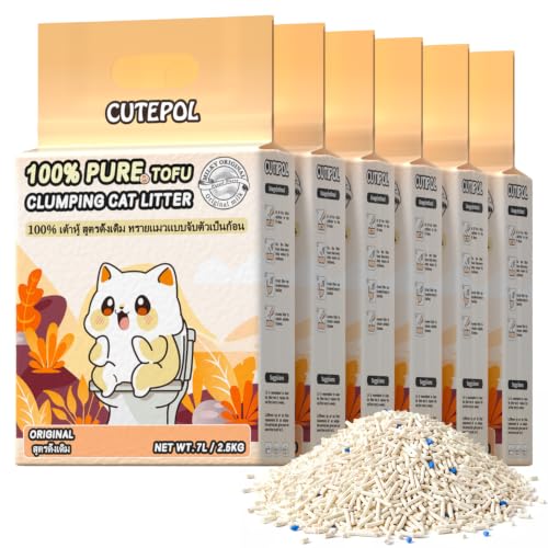 Tofu Cat Litter,Odor Control Clumping Dust-Free 33 lb (6-Pack) | Water Absorbent Flushable Low Tracking Multi-Cat Milk Scent - size: 5.5lb x 6bags, style: Tofu-Milk