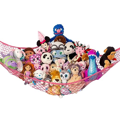 Stuffed Animal Hammock, Large | Corner Stuffed Animal Storage & Plushie Net | Toy Hammock for Stuffed Animals | Holds 12lbs | Easy Hang, All Hardware Included | Coral Bedroom Decor | by Lilly's Love - color: Coral, size: 1 Pack (L) - 67" x 47" x 47"