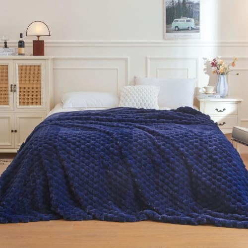 XeGe Luxury Bubble Fluffy Faux Rabbit Fur Bed Blanket Queen, Navy Blue | 90"x90", Double-Sided, Hypoallergenic, No-Shed, Washable, Plush Shaggy Blanket for Bed Couch Sofa Snuggling Lounging Napping - color: Navy Blue, size: Queen (90" X 90")