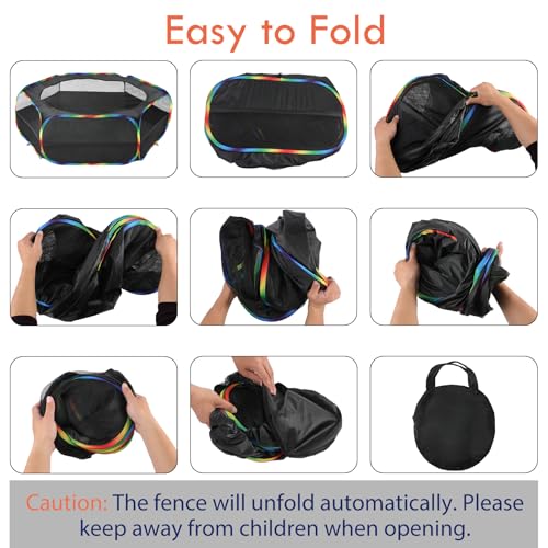 Pawaboo Small Animal Playpen with Zippered Cover, Black + Rainbow | Portable pop-up pet tent for supervised rabbits, guinea pigs, chicks and kittens; water-resistant bottom and 3 metal rods - color: Black + Rainbow