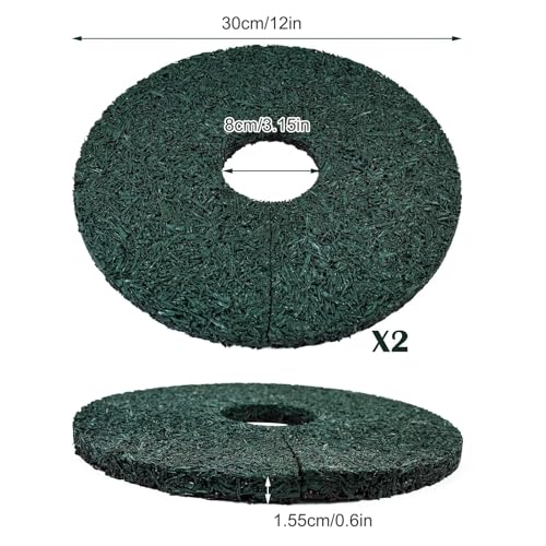 2pcs Double Side Rubber Tree Mulch Ring, 12In Heavy Duty Recycled Rubber Mulch Mat Natural Look Tree Root Protector Mat Reversible Round Tree Ring for Prevent Animal Dig, (Green Brown) - color: Green-2