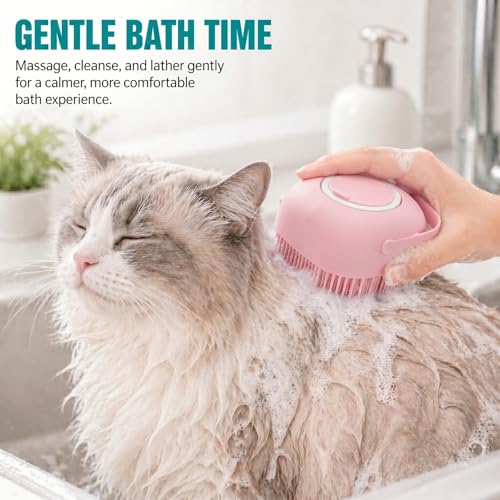 Soft Silicone Pet Bath Massage Brush for Dogs & Cats, Gentle Grooming Cleaning Tool for Puppy Kitten Washing, Pink - color: Pink