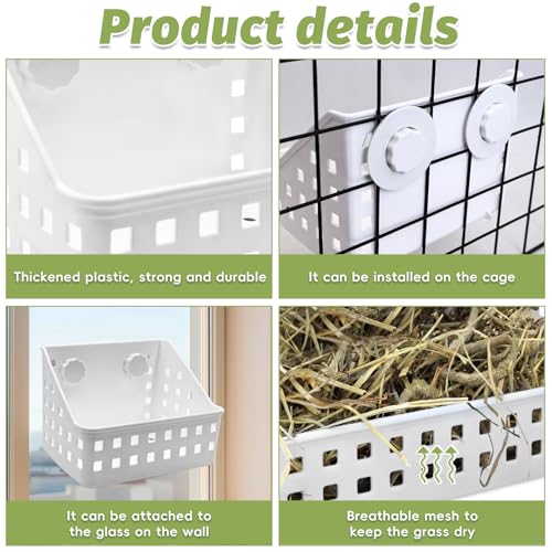 PINVNBY Hay Feeder for Rabbits, Less Wasted Hay Rack Manger, Hanging Guinea Pig Rabbit Hay Holder for Bunny, Chinchilla, Guinea Pig, Plastic Food Bowl Use for Grass & Food (Small Size)