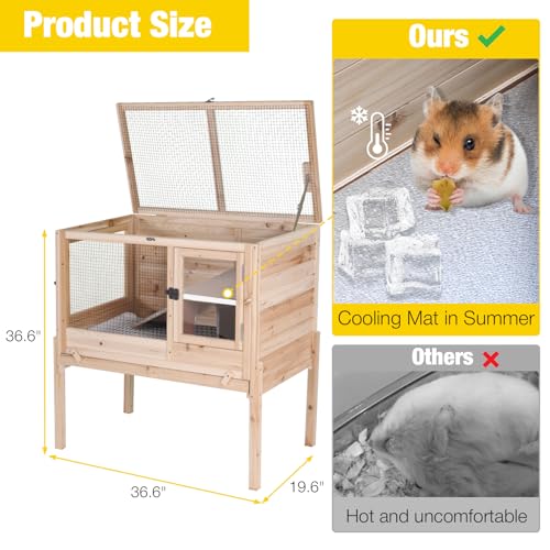 Aivituvin Wooden Guinea Pig Cages Indoor with Removable Stand, Anti Chewing Rabbit Hutch with Ramp and Wire Mesh, 2 Story Small Animals House Habitat with Pull Out Tray (Light Natural Wood) - color: Light Natural Wood