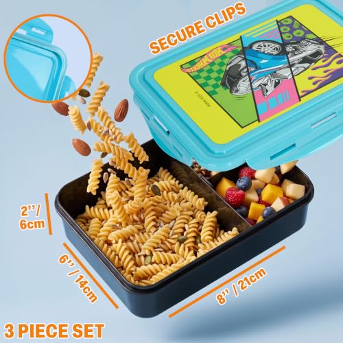 Get Trend Hot Wheels Boys Lunch Box 3Pc Set | Kids Insulated Lunch Bag with BPA-Free Water Bottle and Bento Box, Back to School Gifts for Boys - color: Multicolor Hot Wheels