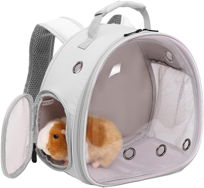 Guinea Pig Backpack, Space Capsule Bubble Window Small Animal Backpack for Guinea Pig, Bird Bunny Rabbit - color: Grey