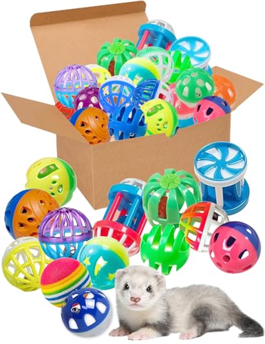 25-Pack Hollow Plastic Play Balls, Assorted Shapes for Ferrets | Varied Cutout Plastic Spheres, Internal Bell Sound Parts, Smooth PP Material, Mixed 1.5 in to 2.8 in Sizes - size: 1.5'' - 2.8''