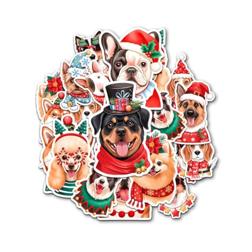 12 Pcs Christmas Dog Stickers, Holiday Puppy Decals Featuring Festive Dogs with Santa Hats, Scarves, Gifts Stickers for Laptop, Bottle, Notebook, Wrapping, Scrapbook, Holiday Crafts 8 Inches - color: Dog 1, size: 8 Inches