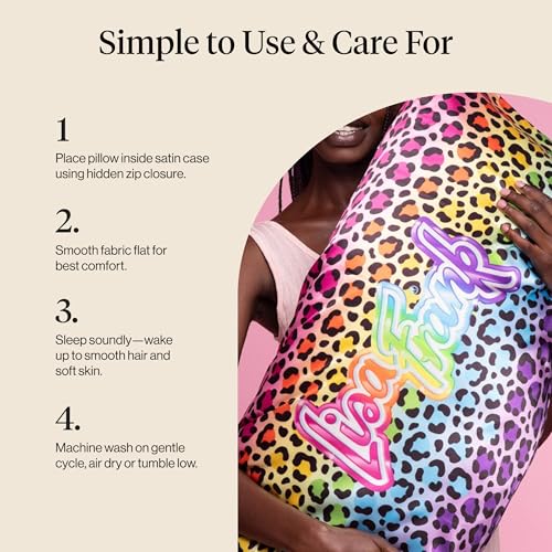 Lisa Frank x Kitsch Satin Pillowcase, Size 19x26 - Rainbow Leopard | Softer Than Silk Pillow Cases, Smooth Cooling Satin Pillow Case for Hair and Skin, Wrinkle-Free, Machine Washable - color: Rainbow Leopard, size: Standard/Queen (1 Pack)