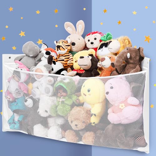 Large Corner Stuffed Animal Storage, White Wall Hammock Toy Net, Gift | Baby Plush Toy Holder, Hanging Display for Nursery, Space-saving Organizer for Kids' Bedroom - color: White, size: 1PCS