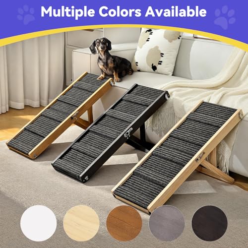 Pawaboo 2026 Upgraded Small Dog Ramp for Couch Foldable, 5 Ajustable Height | Height from 9.8" to 20.5", Portable Stable Pet Steps with Non-Slip Pad, Pet Ramps Use for Sofa Couch Stairs, Wood - color: A-wood Color, size: 80×30cm-for couch
