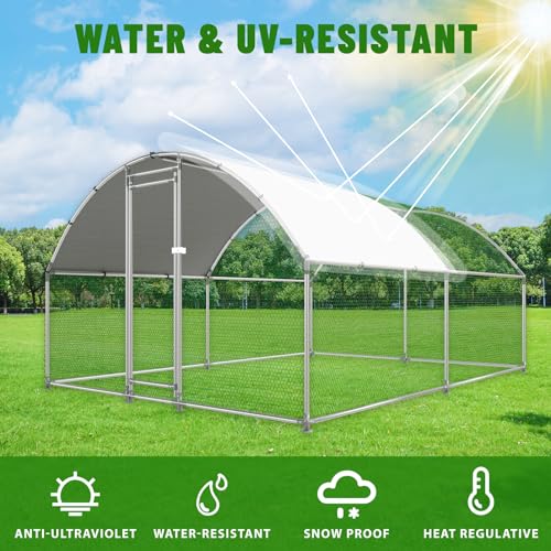 NUGRIART Large Metal Chicken Coop Walk-in Poultry Cage with Water-Resident and Anti-UV Cover Duck Rabbit Cat House Outdoor Chicken Run Pen with Round Roof - size: 13’L×10’W×6.5’H