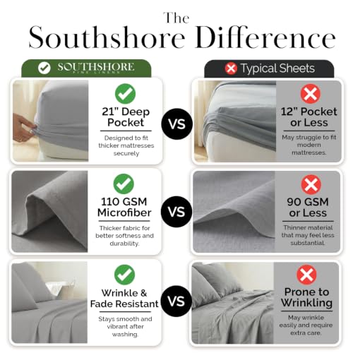 Southshore Fine Living, Inc. Twin XL Sheet Set 4 Piece, 21 Inch Deep Pocket Bed Sheets, Ultra Soft Breathable Sheets with 2 Pillowcases, Wrinkle Free Easy Care Pet Hair Resistant Bedding, Steel Grey - color: 06 - Steel Grey, size: Twin XL