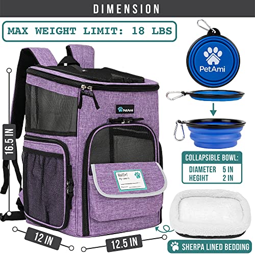PetAmi Dog Backpack Carrier, Airline Approved 4-Way Entry Cat Backpack Carrier, Ventilated Mesh, Collapsible Pet Carrier for Small Puppy, Kitten, Hiking, Travel Car, Vet, up to 18 lbs, Purple - color: Purple