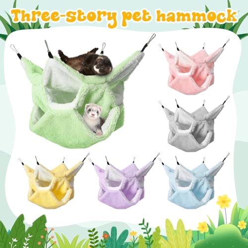 Jerify 6 Pcs Small Animals Hammock 3 Layers Hanging Pet Cage,6 Colors | Cozy Hideaway for Rat Guinea Pig Ferret Chinchilla, Soft Plush Lining Provides Warmth, Easy Install with Metal Hooks - color: 6 Colors
