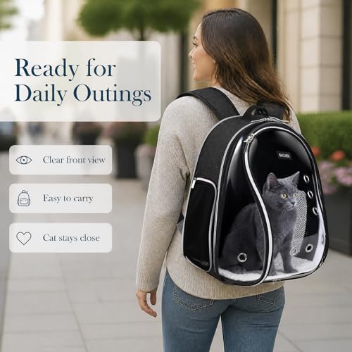 BAGLHER Cat Carrier Backpack Bubble - Fit Up to 18 Lbs - Airline-Approved Dog Backpack Carrier for Small Pets Puppies Dogs Bunny, Space Capsule Dog Carrier Backpack for Travel Outdoor Hiking, Black - color: Black
