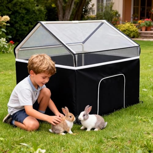 Small Animal Playpen Pet Cage Tent Chicken Brooder Guinea Pig Cages with Detachable Kitten Playpen Enclosed Waterproof Bottom Breathable Mesh Walls for Puppy Rabbits Indoor & Outdoor (Black)