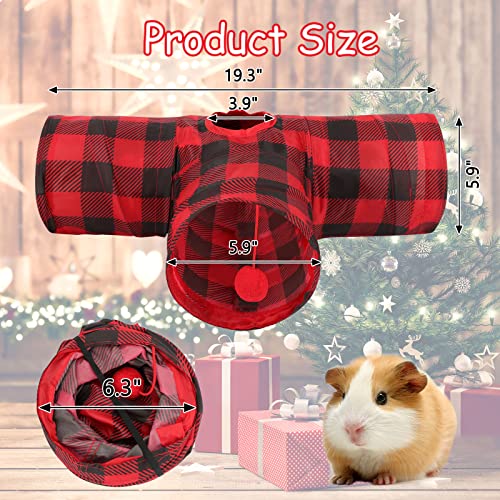 YUEPET Guinea Pig Tunnel, Guinea Pig Toys, 3-Way Play Tubes, Red Plaid | Guinea Pig Play Tubes, Collapsible Design, Hanging Play Ball, Peekaboo Opening, 5.9 in Entrance, Red & Black Plaid - color: Plaid