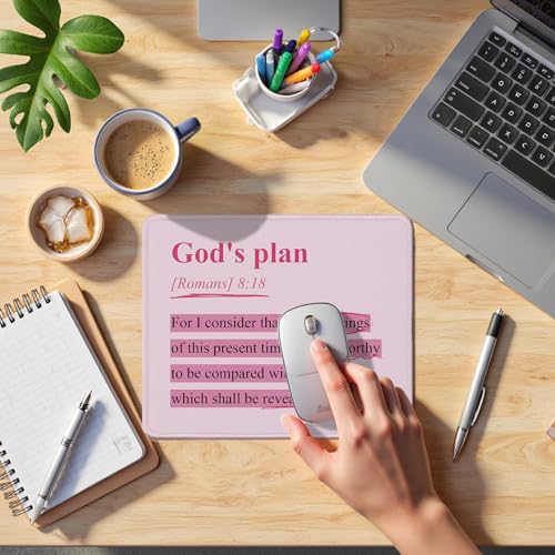 Pink Christian Mouse Pad, Romans 8:18 God's Plan Bible Verses Mouse Pads Mousepad for Home Office Dorm Computers Laptop Supplies Desk Accessories, 9.5x7.9 Inch - color: 25Child