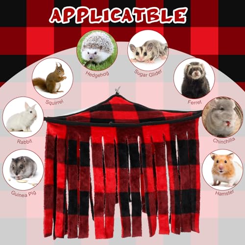 Huwena 4 Pcs Guinea Pig Hideout Fleece Hideaway Toys Cage Accessories Small Animals Corner Triangular Hammock Hamster Ferret Playing Sleeping Bed for Hedgehog Bunny Chinchillas (Christmas Plaid) - style: Christmas Plaid