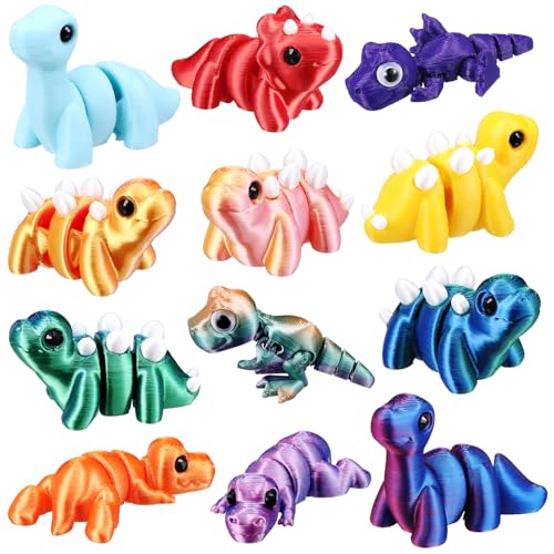 Honoson 12 Pcs 3D Printed Animals 5-7cm, Dinosaur | Articulated Fidget Animals, Flexible 3D Printed Figures for Stress Relief, Cute Mini Joints for Party Favors and Display - size: 5-7cm, style: Dinosaur