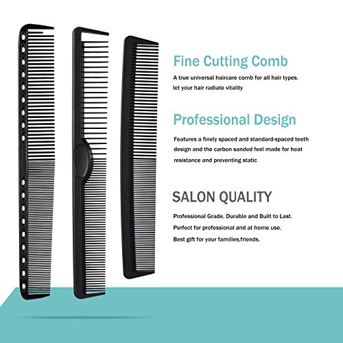 6 Pieces Carbon Fiber Hair Combs Set, General Styling Grooming Combs, Anti Static Heat Resistant Hairdressing Comb, Fine and Wide Tooth Hair Barber Rat Tail Comb - color: Black - 6PCS Carbon Fiber