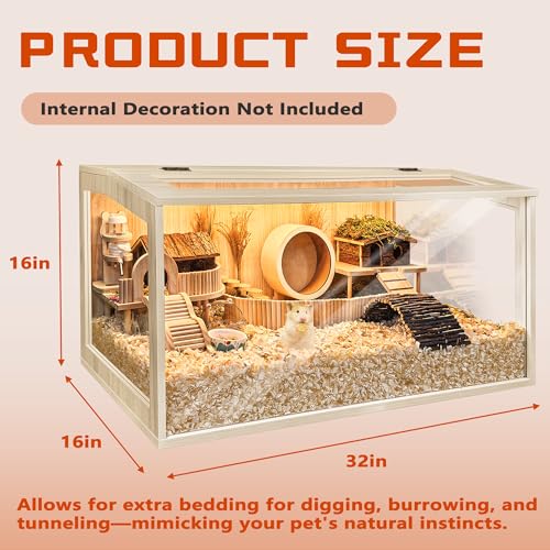 Hamster Cage Chewproof, Large Hamster Cages and Habitats, Openable Top with Acrylic Sheets, Solid Built - size: 32.0"L x 16.0"W x 16.0"H