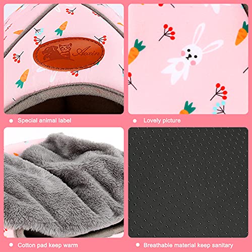 BWOGUE Guinea Pig Bed Large Hide-Out Cozy House Bed for Rabbits Ferret Chinchilla Bearded Dragon Winter Warm Cage Nest Hamster Accessories Cute Bunny and Carrot Pattern | Removable Cushion for Cleaning, Warm Fleece Nest, Washable Bed, 10.6 x 10.6x 11 in,
