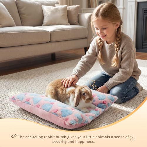 16.5 X 18in Removable and Washable Soft Rabbit Bed, Thickened and Softer Bunny Bed, Double-Sided Plush Rabbit Beds,Rabbits Concave Bed,Small Beds for Animals Indoor - color: Pink - Star