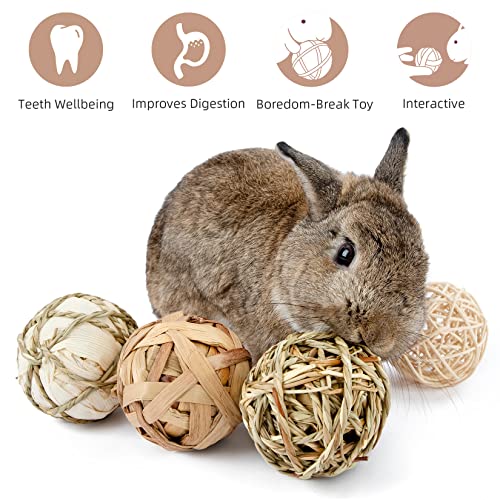 Niteangel Natural Chew Activity Toys: Meets Small Pet Chewing Needs & Mood | Helps Alleviate Teeth Grinding & Reduces Boredom - Fun Safe Hay Grass Balls for Chinchilla Guinea Pig Rats Rabbits Hamster - color: 6 Balls