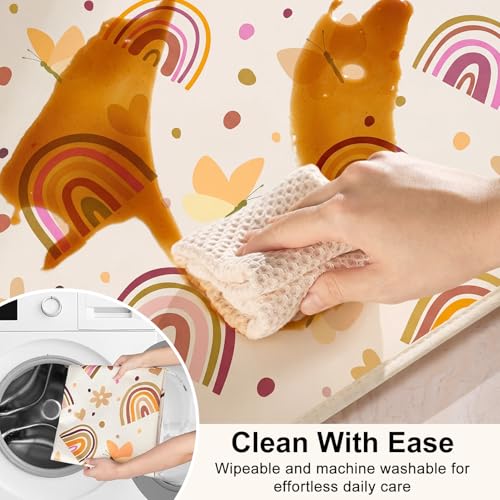 Basumee Splat Mat for Under High Chair, Waterproof & Mess-Proof Floor Mat | 51"×51" Baby Splash Mat, Non Slip Bottom, 4-Layer Fabric, Food & Liquid Catcher, Machine Wash for Boy Girl, Meals, BLW, Craft - color: Brown Rainbow, size: 51x51 Inches