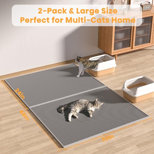 Pieviev 2 Packs Cat Litter Mat Double Layer Waterproof Urine Proof Trapping Mat (30''X24'', Gray) | Waterproof Urine Resistant Layer Litter Box Mat, Easy Collection, Soft on Kitty Paws, Gray Color for Indoor Cats - color: Gray