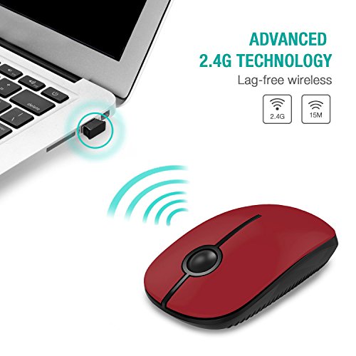 VssoPlor Wireless Mouse, 2.4G Slim Computer Laptop Mouse, Black and Red | Portable Mouse, Plug & Play USB Nano Receiver, Quiet Silent Optical Mice for Notebook, PC, Laptop, Computer, Windows, Mac - color: Black and Red