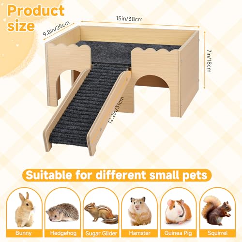 Wooden Guinea Pig Hideout Castle with Stairs,Small Animal Bed Hut Habitats Spacious 2-Level Detachable Small Pet House for Rabbits, Hamsters & Chinchillas Bunny (Grey) - color: Grey