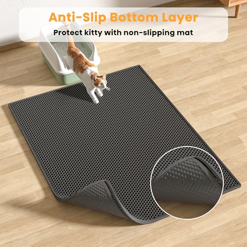 Pieviev Double Layer Cat Litter Mat Traps Scattered Litter 30''x24'' 2 Pack | Waterproof Urine Resistant Layer Litter Box Mat, Easy Collection, Soft on Kitty Paws, Black Color for Indoor Cats - color: Black