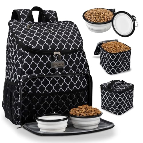 BAGLHER丨Dog Travel Bag, Airline Approved Pet Supplies Backpack, Dog Travel Backpack with 2 Silicone Collapsible Bowls and 2 Food Baskets - color: DLBlack-A