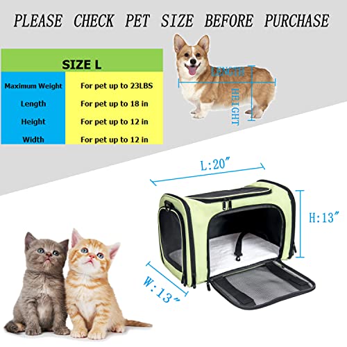 Soft Sided Carrier for Small Medium Cats Dogs,Removable Pad Collapsible Travel Pet Carrier Large Green - color: Green, size: 20.0"L x 13.0"W x 13.0"H