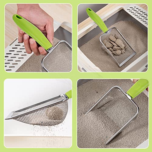3PCS Stainless Steel Cat Litter Scoop,Litter Cleaner Corner Scoop Sand Sifter,Easy to Clean Cat Little Box, Sifting Litter Scoop Shovel for Reptile Terrarium Sand Waste - color: 2*Black-Green
