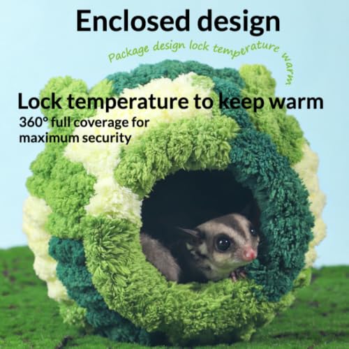Hand-Knitted Sugar Glider Bed, Warm Small Animal Hideout, Fluffy Hamster Hammock with Sturdy Frame, Washable Cute Bear Ear Pouch, Secure Cage Attachment Nest (Blue) - color: Blue