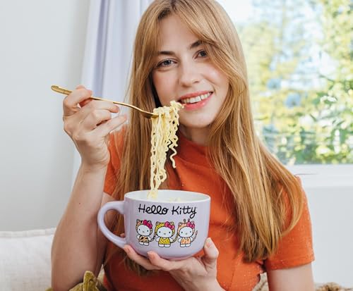 Silver Buffalo Sanrio Hello Kitty Jungle Animals Ceramic Soup Mug Bowl With Vented Lid and Handle For Ice Cream, Cereal, Beverages | Holds 24 Ounces