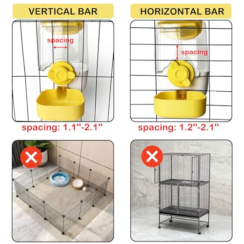 35oz Rabbit Water Bottle, Pet Hanging Automatic Water Dispenser for Small Animal Ferret Guinea Pig Chinchilla Dog Cat (Cage Grid Spacing 1.2''-2.1'') (Yellow)