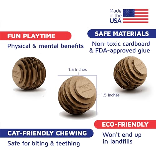Cat Ball Toys by Americat – Made in USA – Safe Cardboard Cat Toys – for Interactive and Independent Play, Exercise & Stress Relief for All Breeds & Ages (Pack of 3 Round Balls) - style: Round Ball Pack